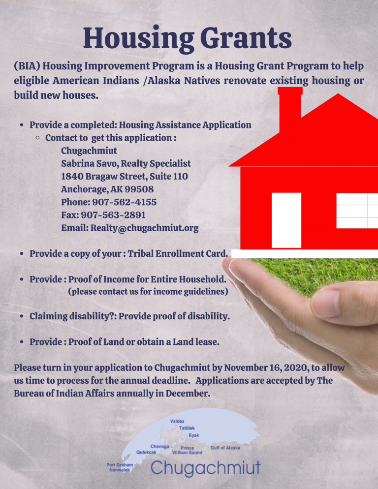 Housing Improvement Program Deadline to apply 11/16/2020 Chugachmiut